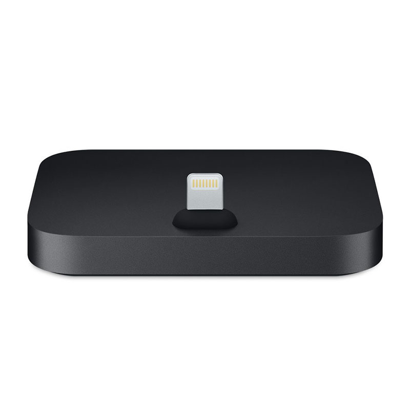 Apple iPhone Lightning Dock - Black Charge and sync any iPhone that features the Lightning connector with the iPhone Lightning Dock. Your iPhone sits upright in the dock as it syncs or charges, so it’s perfect for a desk or countertop. Even when your iPhone is in an Apple-designed case, it’s easy to dock. And you can unlock iPhone or use Touch ID without having to remove it from the dock. The iPhone Lightning Dock features an audio line-out port that connects to powered speakers. It supports headphones that include a remote control. It supports other Lightning accessories, such as the Lightning to USB Cable (included with your iPhone). You can even conduct speakerphone calls with your iPhone in the dock.