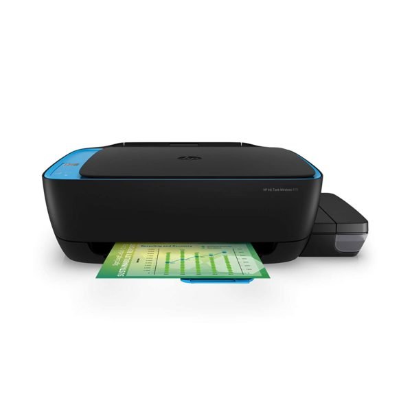 Printer Type - Ink Tank ; Functionality - All-in-One (Print, Scan, Copy) , Scanner type - Flatbed; Printer Output - Colour Connectivity - Wi-Fi, USB, HP Smart App Compatible Ink - HP GT52 Original Ink Bottle (Cyan, Magenta, Yellow), HP GT53 Original Black Ink Bottle ; Page Yield - 6000 pages (Black & White), 8000 pages (Colour) (as per ISO standards) Warranty - 1 year from the date of purchase Pages per minute - Black: Up to 19 ppm (draft, A4) ; Colour: Up to 15 ppm (draft, A4) ; Cost per page - 10 Paise (Black & White), 18 Paise (Colour) - As per ISO standard Page size supported - A4, B5, A6, DL envelope ; Duplex Print - Manual ; Print resolution - Up to 4800 x 1200 optimized DPI (Colour), Up to 1200 x 1200 rendered DPI (Black) Duty Cycle - Up to 1000 pages per month; Ideal usage - Home & Small Office, Regular/heavy users