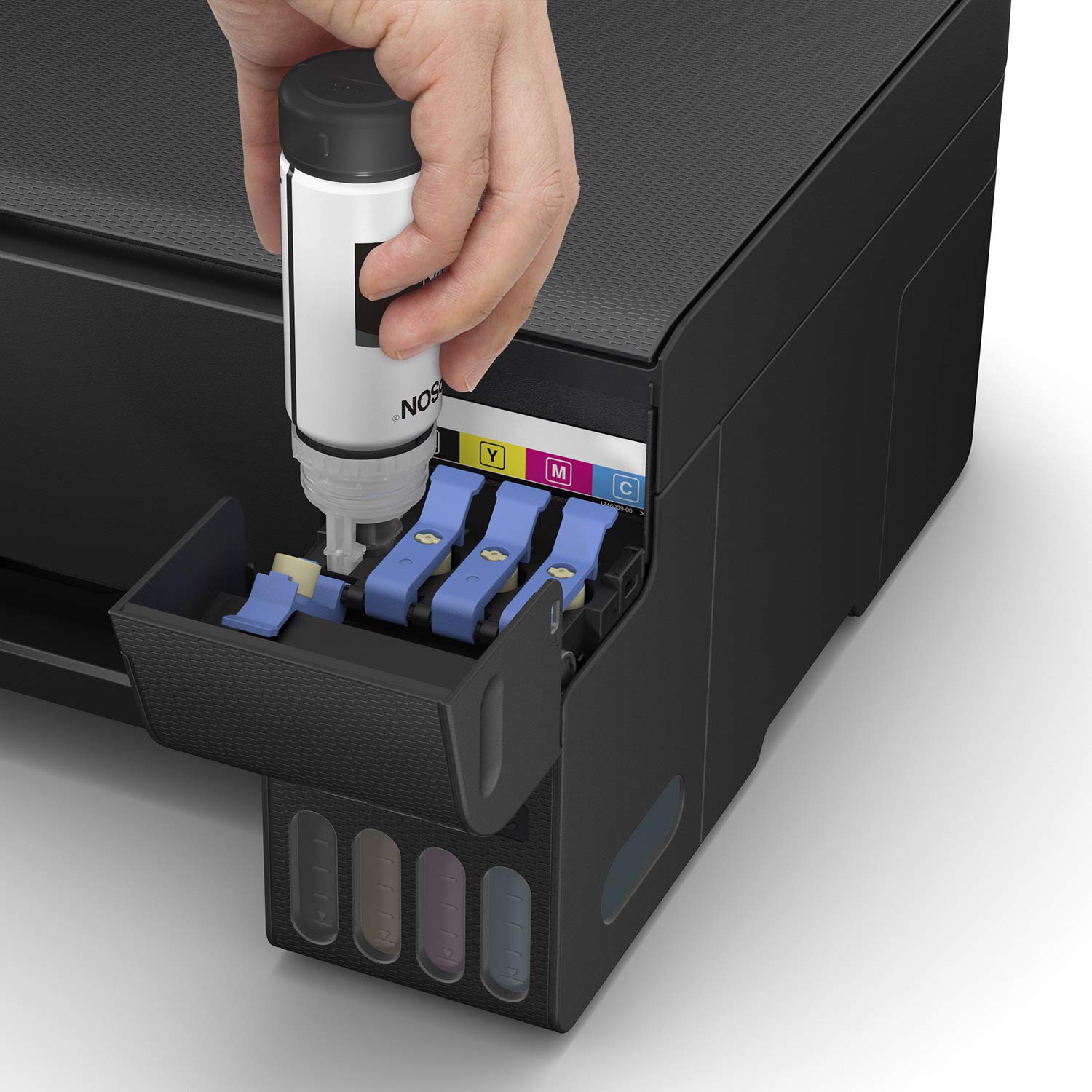 Printer Type – Ink Tank; Functionality – All-in-One (Print, Scan, Copy) , Scanner type – Flatbed; Printer Output – Colour Connectivity – Wi-Fi, USB, App Pages per minute – 33 pages (Black & White), 15 pages (Colour) ; Cost per page – 7 paise (Black & White), 18 paise (Colour) – As per ISO standards Ideal usage – Home and Small office, Regular / Heavy usage (more than 300 pages per month) Page size supported – A4, A5, A6, B5, C6, DL ; Duplex Print – Manual ; Print resolution – 5760 x 1440 Compatible Ink Bottle – T003 (Black), T003 (Cyan), T003 (Magenta), T003 (Yellow) ; Page Yield – 4500 pages (Black & White), 7500 pages (Colour) ; Comes with 4 original Epson Ink Bottle (one of each colour – Bk, C, M, Y) inside the box Warranty – 1 year or 30,000 pages whichever is earlier on-site warranty from the date of purchase