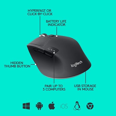 Logitech M720 Triathlon Multi-Device Wireless Mouse, Bluetooth
