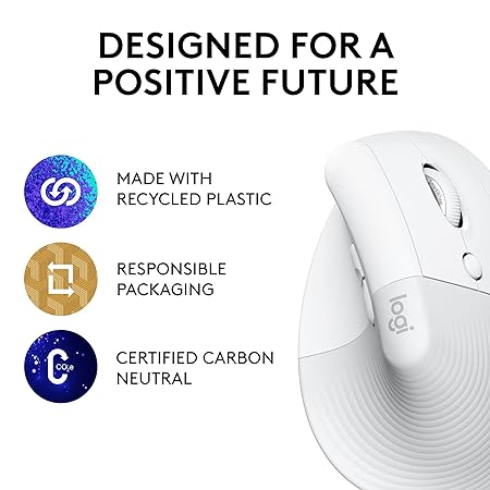 Logitech Lift Vertical Ergonomic Mouse, Wireless, Bluetooth or Logi Bolt USB Receiver