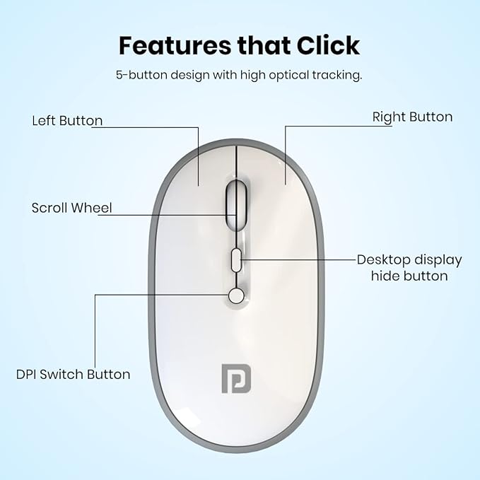 Portronics Toad II Bluetooth Mouse, with Bluetooth 5.0 & 2.4 Ghz Dual Wireless Connectivity,