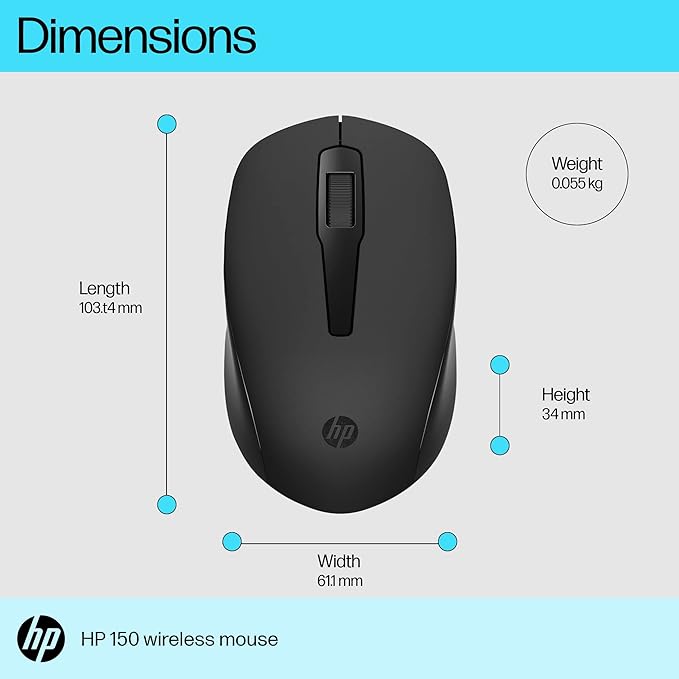 HP 150 Wireless Mouse,1600 DPI, 10 m Range