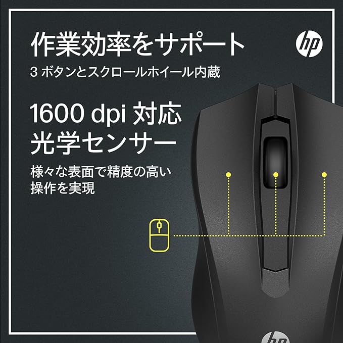 HP Wired Mouse 100 with 1600 DPI Optical Sensor,
