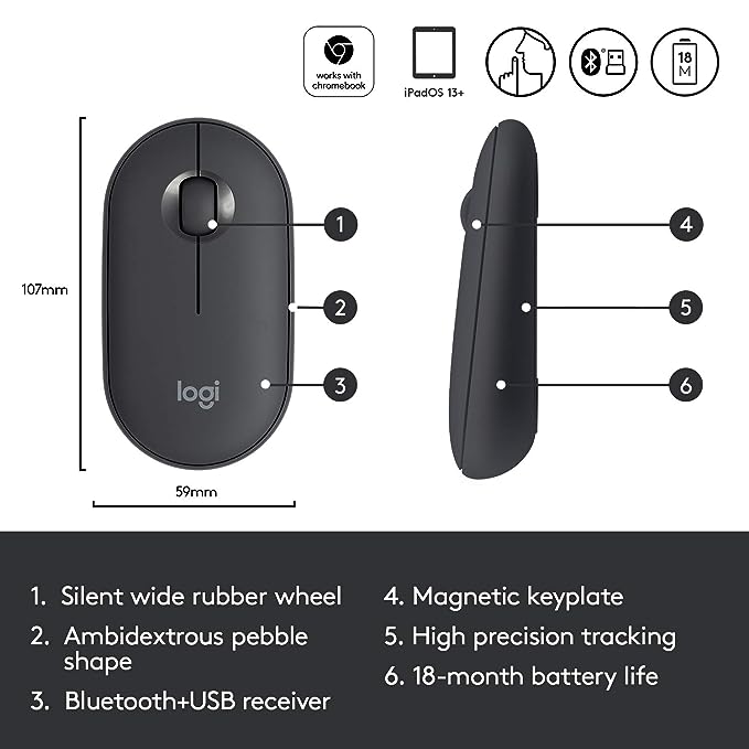 Logitech Pebble Wireless Mouse with Bluetooth or 2.4 GHz