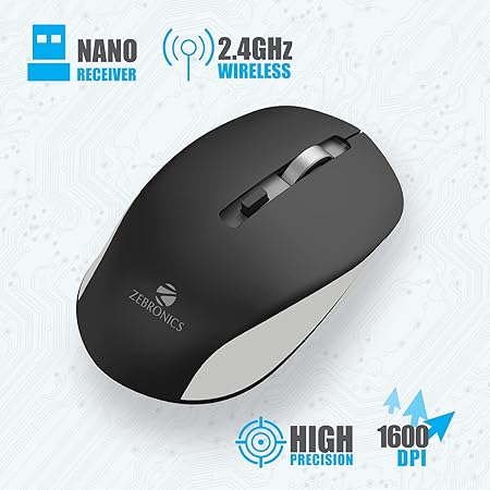 ZEBRONICS Zeb-Jaguar Wireless Mouse, 2.4GHz with USB Nano Receiver