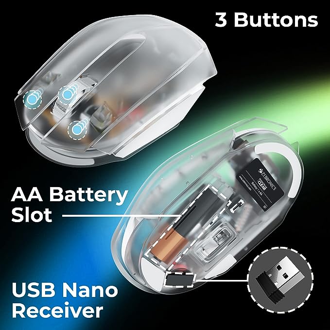 ZEBRONICS Clear Wireless Mouse with 2.4GHz Wireless Technology,