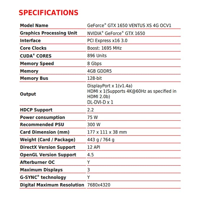 MSI GeForce GTX 1650 Graphics Card