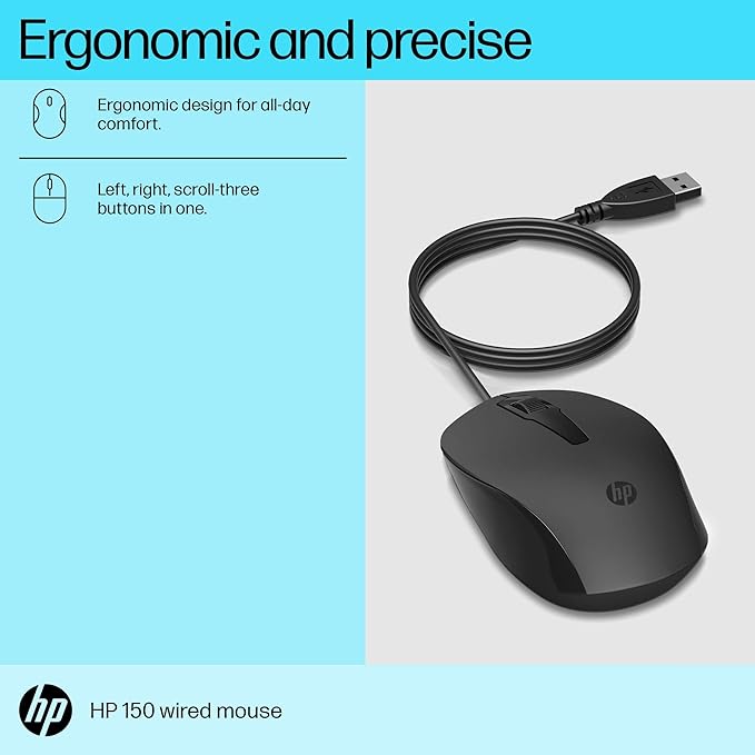 HP 150 Wired Mouse- Elegant Ergonomic