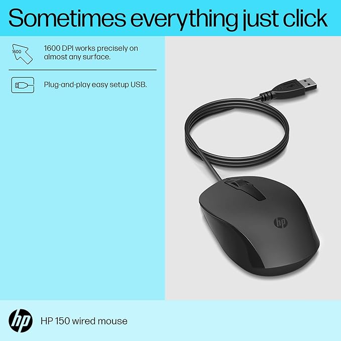 HP 150 Wired Mouse- Elegant Ergonomic