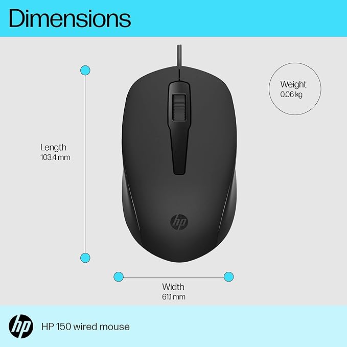 HP 150 Wired Mouse- Elegant Ergonomic