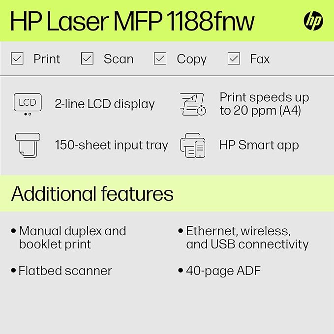 HP Laser MFP 1188fnw Wireless Print