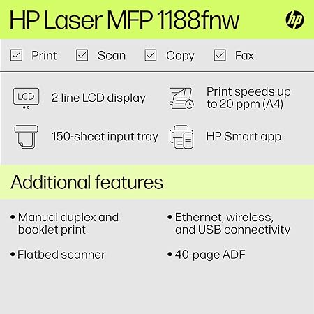 HP Laser MFP 1188fnw Wireless Print