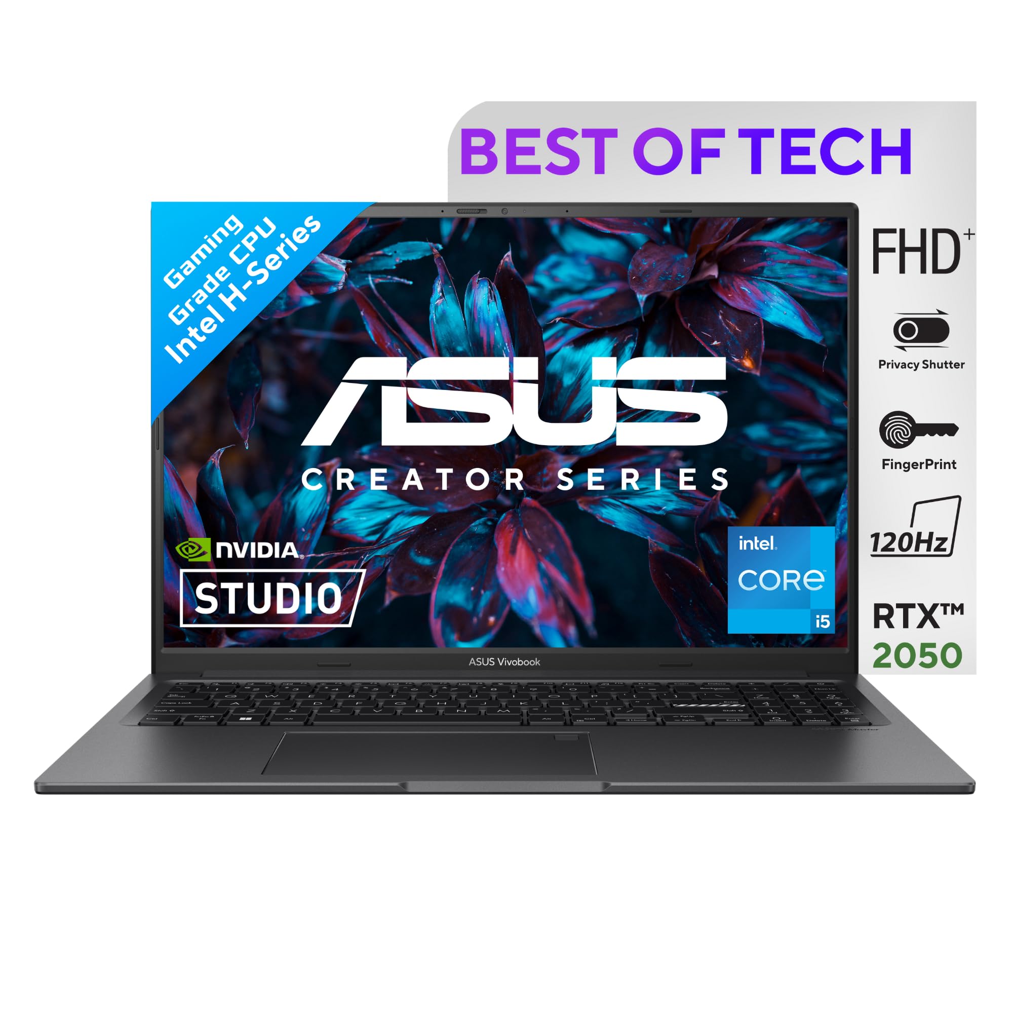 ASUS Creator Series Vivobook 16X 2023, Intel Core i5-12450H 12th Gen, 16.0-inch FHD+ 120Hz, Laptop (8GB/512GB SSD/NVIDIA GeForce RTX 2050/Win11/FP/Black/1.80 kg),K3605ZF-MB521WS