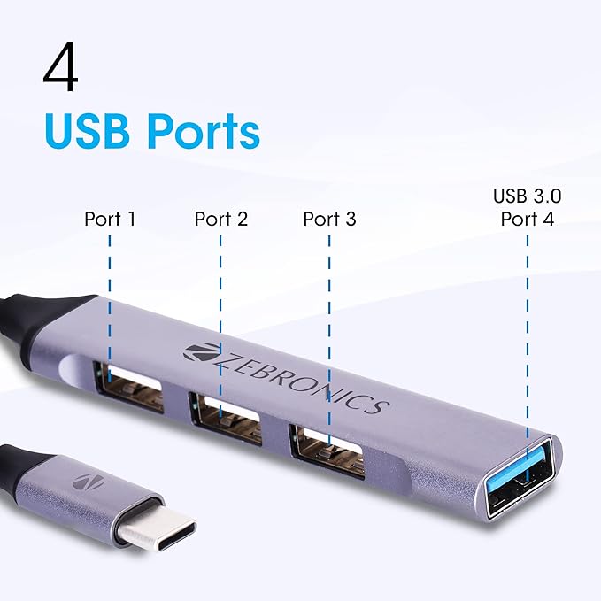 ZEBRONICS Type C to USB 3.0 4 Port hub